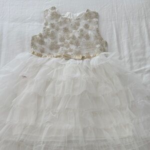 Elegant White and Gold Floral Dress size 5